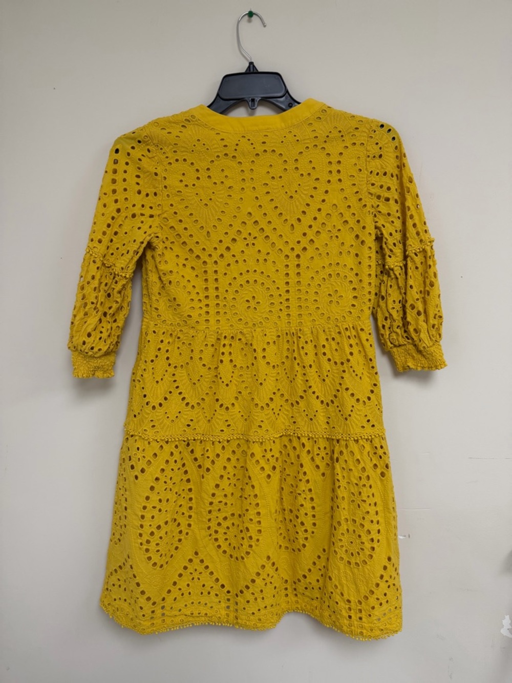 Chico's Mustard Yellow Eyelet Tiered Mini Dress - Picture 2 of 3